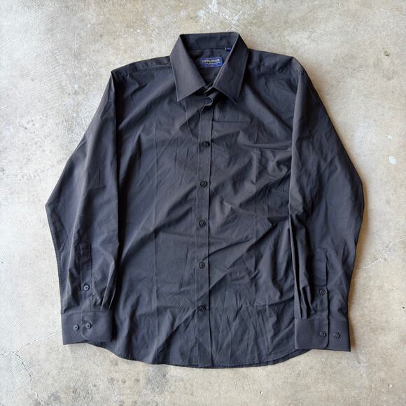 VINTAGE 90s SOFT BUSINESS BLACK BUTTON UP DRESS SHIRT FORMAL MENS LARGE - Picture 1 of 5